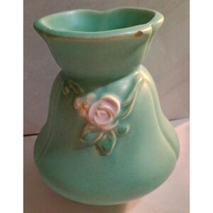 Weller Matte Blue Green Arts & Crafts Pottery Vase Rosebud 5.5" 1930 Vtg Chipped